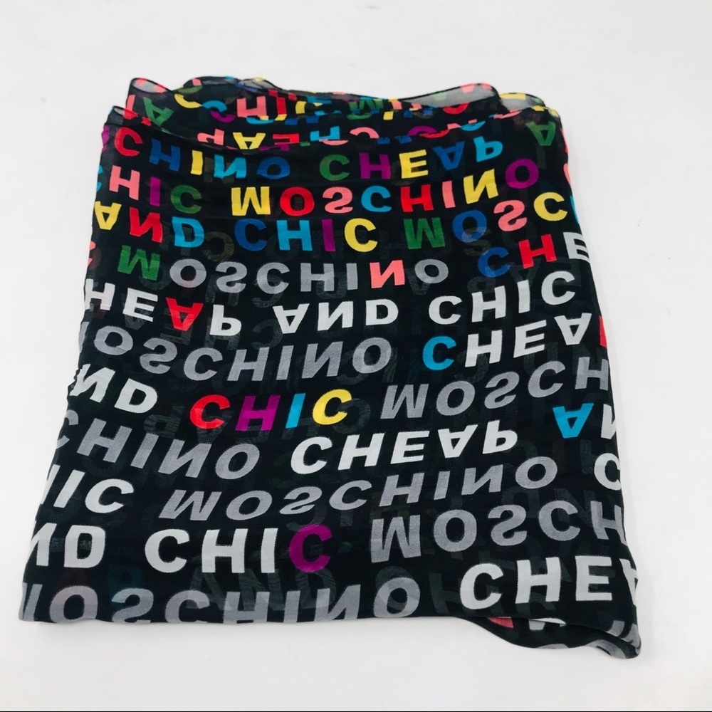 Moschino Vintage Graffiti Black White Pink Silk Scarf Rectangle - Picture 6 of 7